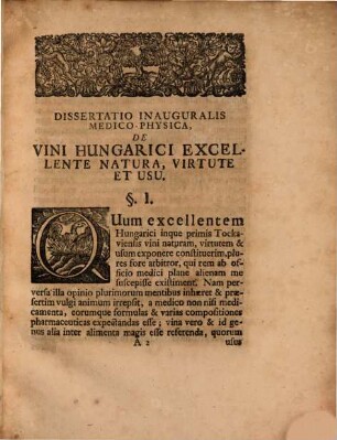 Diss. inaug. ... de vini Hungarici excellente natura, virtute et usu