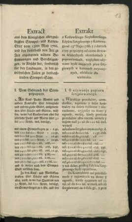 Extract aus dem Königlichen allergnädigsten Stempel- und Karten-Edict vom 13ten May 1766. und den dieserhalb von Zeit zu Zeit ergangenen nähern Bestimmungen und Berichtigungen, in Absicht der, sonderlich für den Landmann, in den gewöhnlichen Fällen zu beobachtenden Stempel-Sätze : [Signatum Berlin, den 16. April 1793]