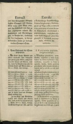 Extract aus dem Königlichen allergnädigsten Stempel- und Karten-Edict vom 13ten May 1766. und den dieserhalb von Zeit zu Zeit ergangenen nähern Bestimmungen und Berichtigungen, in Absicht der, sonderlich für den Landmann, in den gewöhnlichen Fällen zu beobachtenden Stempel-Sätze : [Signatum Berlin, den 16. April 1793]