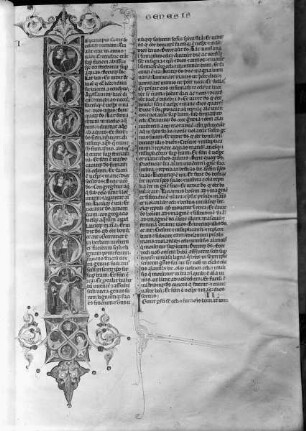 Mittelalterliche Handschrift aus der Majoratsbibliothek der Grafen von Nostitz-Rieneck — Initiale I mit Darstellung der Schöpfungstage