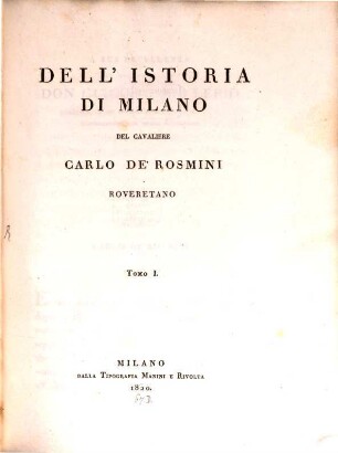 Dell'istoria di Milano. Tomo 1