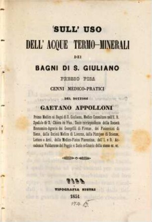 Sull'uso dell' acque termo - minerali dei Bagni di S. Giuliano