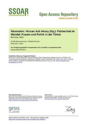Rezension: Hürcan Asli Aksoy (Hg.): Patriarchat im Wandel. Frauen und Politik in der Türkei