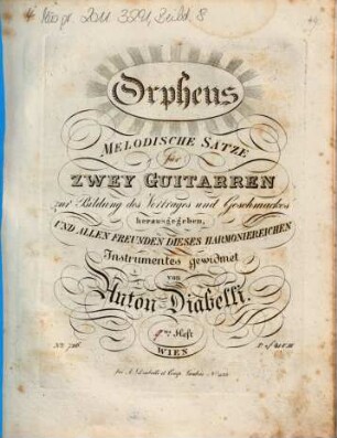 Orpheus : melodische Sätze ; für zwey Guitarren ; zur Bildung des Vortrages und Geschmackes, 9. 9tes Heft