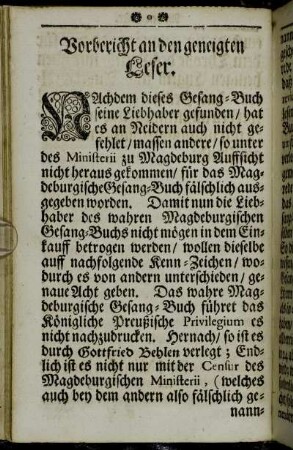 Vorbericht an den geneigten Leser.
