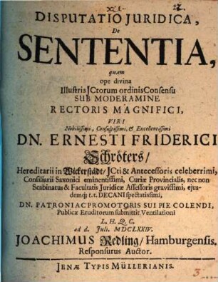 Disputatio Juridica, De Sententia