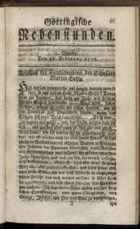 9. Woche. Den 28. Februar, 1778