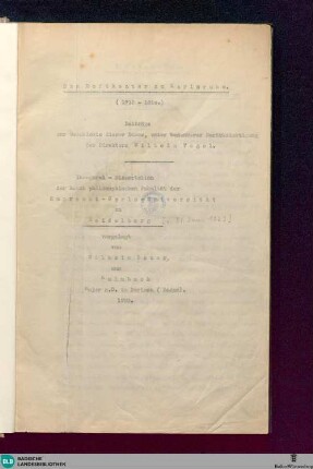 Das Hoftheater zu Karlsruhe : (1715 - 1810); Beiträge zur Geschichte dieser Bühne, unter besonderer Berücksichtigung des Direktors Wilhelm Vogel