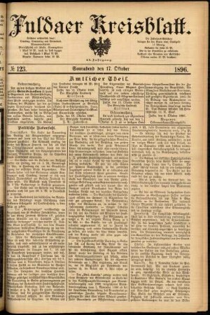 Erste Ausgabe vom Samstag, den 17. Oktober 1896.