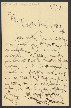 Brief an B. Schott's Söhne : 25.04.1911