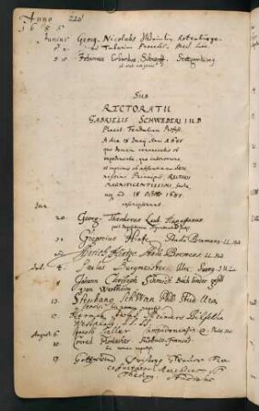 Sommerhalbjahr 1685. Rektorat Gabriel Schweder