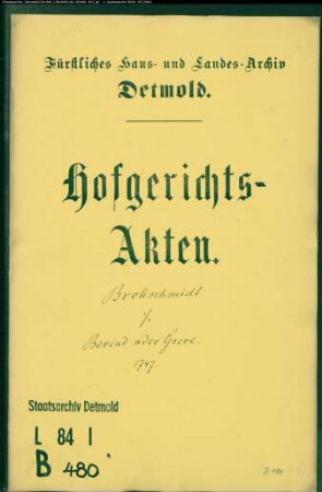 Brockschmidt zu Schötmar gegen Johann Berend oder Greve vor Aspe