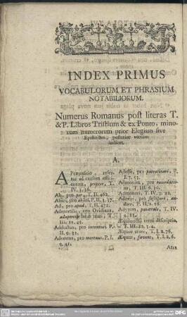 Index Primus Vocabulorum Et Phrasium Notabiliorum