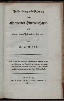 Beschreibung und Gebrauch einer allgemeinen Himmelscharte, mit einem durchscheinenden Horizont