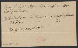 Lieferschein für "Introduction aus Semiramis Orchesterstimmen" : 20.04.1837