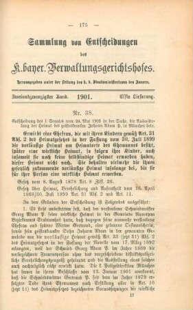 Zweiundzwanzigster Band. 1901. Elfte Lieferung. - Nr. 38. - Nr. 41.