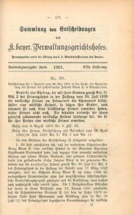Zweiundzwanzigster Band. 1901. Elfte Lieferung. - Nr. 38. - Nr. 41.