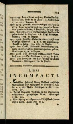 113-115, Libri Incompacti.