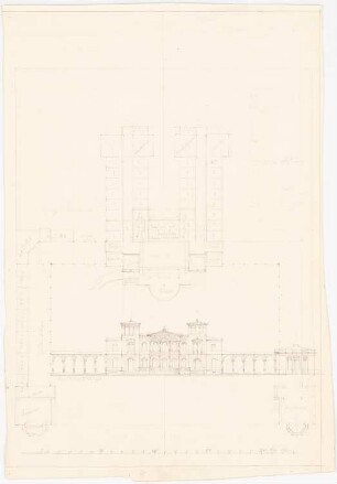 Kurhaus: Grundriss (mit Raumangabe); Aufriss; Maßstabsleiste