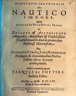 Diss. inavg. de nautico foenore