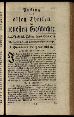 XXXVI. Stück. Coburg, den 6. Sept. 1758.