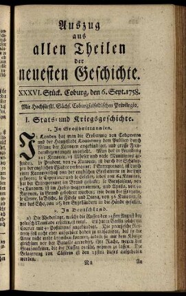 XXXVI. Stück. Coburg, den 6. Sept. 1758.