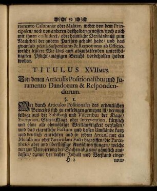 Titulus XVIImus. Von denen Articulis Positionalibus und Juramento Dandorum & Respondendorum.