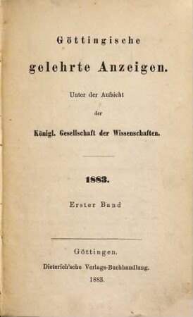 Göttingische gelehrte Anzeigen : unter Aufsicht d. Akademie der Wissenschaften. [145.] 1883, 1