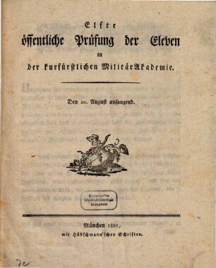 Öffentliche Prüfung der Eleven in der Kurfürstlichen Militär-Akademie. 11. 1801