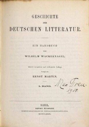 Geschichte der deutschen Litteratur : ein Handbuch. 1