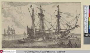 [Ein Handelsschiff dessen Hülle abgedichtet wird; A Merchantman of Which the Hull is Being Caulked]