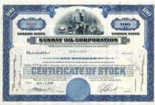 USA, Sunray Oil Corporation, Namensaktie über 100 Shares