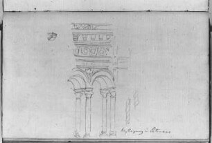 Klostergang in Laterano, Rom : Rietschel, Ernst. Klostergang in Laterano, Rom. Skizzenbuch E, fol. 26v. Bleistift, Bütten; 17,4 x 10,8 cm (Blattgröße). August 1830/März 1831. Privatbesitz. WVZ S. 310