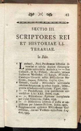 Sectio III. Scriptores Rei Et Historiae Literariae