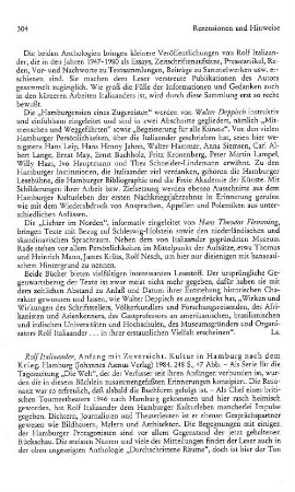 Italiaander, Rolf :: Anfang mit Zuversicht, Kultur in Hamburg nach dem Krieg : Hamburg, Asmus, 1984