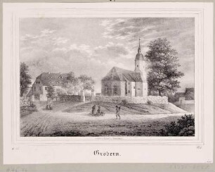 Die Kirche in Gröbern (Niederau) nordöstlich von Meißen von Nordosten, aus Sachsens Kirchen-Galerie von Hermann Schmidt, 1837, Bd. 1
