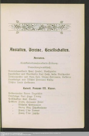 Anstalten, Vereine, Gesellschaften