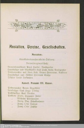 Anstalten, Vereine, Gesellschaften