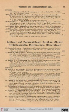 Geologie und Palaeontologie. Bergbau. Chemie. Kristallographie. Meteorologie. Mineralogie