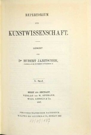 Repertorium für Kunstwissenschaft, 10. 1887