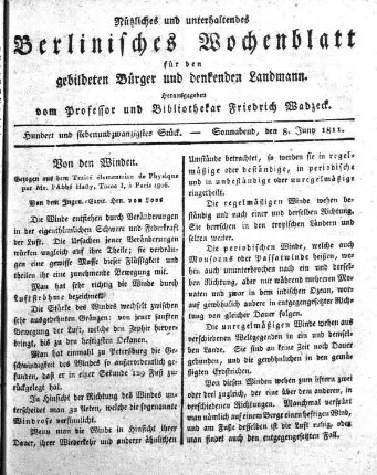 Hundert und siebenundzwanzigtes Stueck, Sonnabend, den 8. Juny 1811.