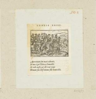 Rebekka geht ihrem Mann entgegen, aus: Claude Paradin, "Quadrins historiques de la Bible", Lyon 1558