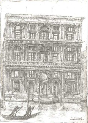 Wach, Hugo; Venedig (Italien); "Zeichnerisches Porträt der Lagunenstadt" bzw. "ein architektonisches Porträt in Lithographien" Vorzeichnungen - Palazzo Grimani (Ansicht)