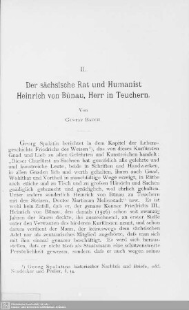 II. Der sächsische Rat und Humanist Heinrich vo Bünau, Herr in Teuchern