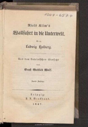 Niels Klim's Wallfahrt in die Unterwelt