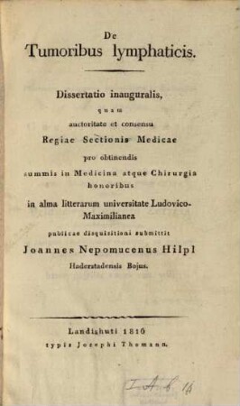 De tumoribus lymphaticis : dissertatio inauguralis