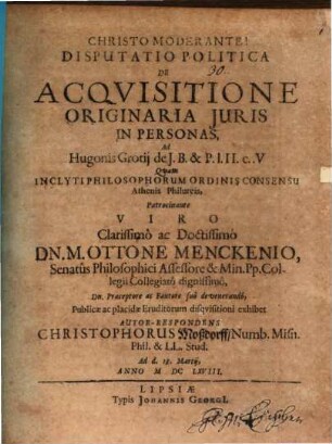Disp. pol. de acquisitione originaria iuris in personas