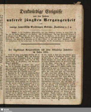 Denkwürdige Ereignisse aus den Jahren unserer jüngsten Vergangenheit und launige, humoristische Erzählungen, Gedichte, Anekdoten usw.