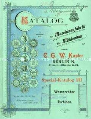 Spezialkatalog III über Wasserräder und Turbinen