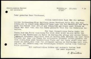 C. Weickert an G. Karo